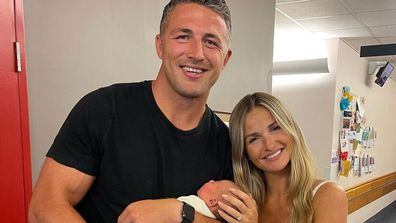 Sam Burgess and Lucy Graham with newborn daughter Robbie.